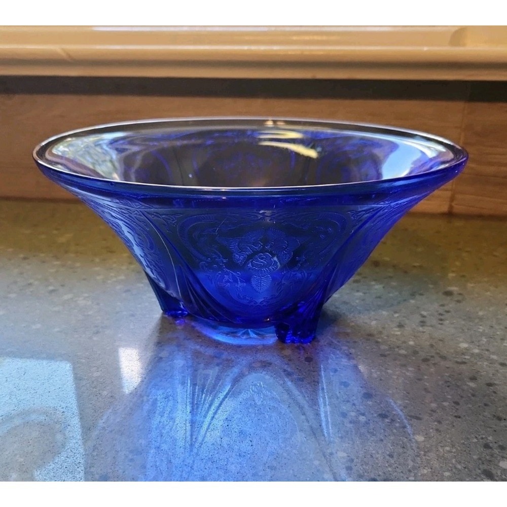 Hazel Atlas Cobalt Blue Royal Lace 10" Bowl Depression Glass, FOOTED, Vintage - Picture 1 of 9